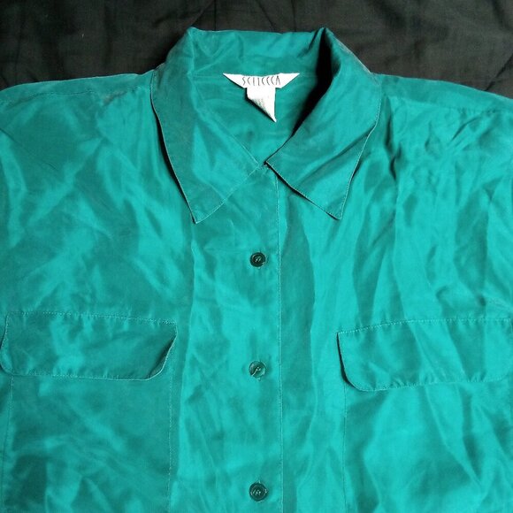 Vintage Selecca Silk Button Shirt Teal - Picture 1 of 6